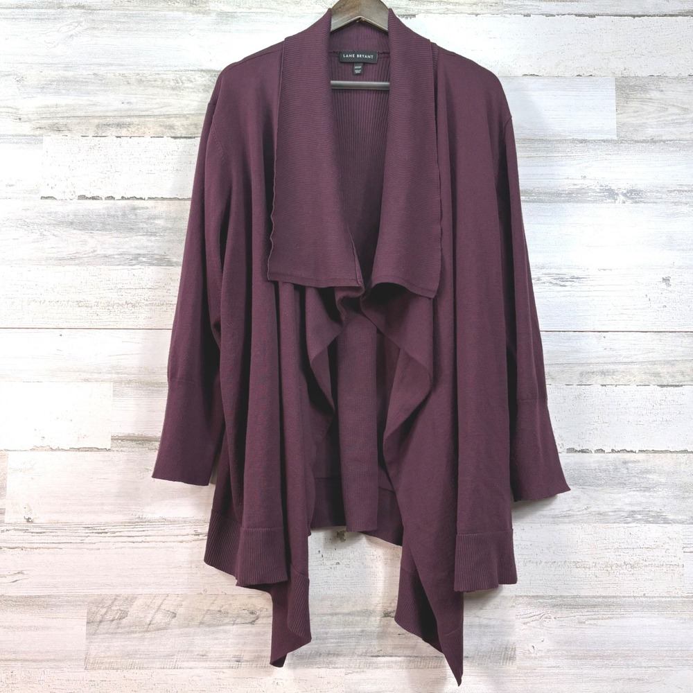 Lane Bryant 22/24 Burgundy Plum Ribbed Open Front Waterfall Cardigan Sweater